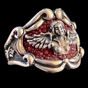 HUGE Sterling Silver Angel Wings Biker Sturgis Sting Ray Leather Ring 12